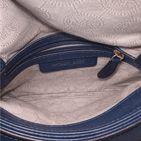 Michael Kors Navy Pebbled Leather Crossbody with Gold Accents - Picture 5 of 6